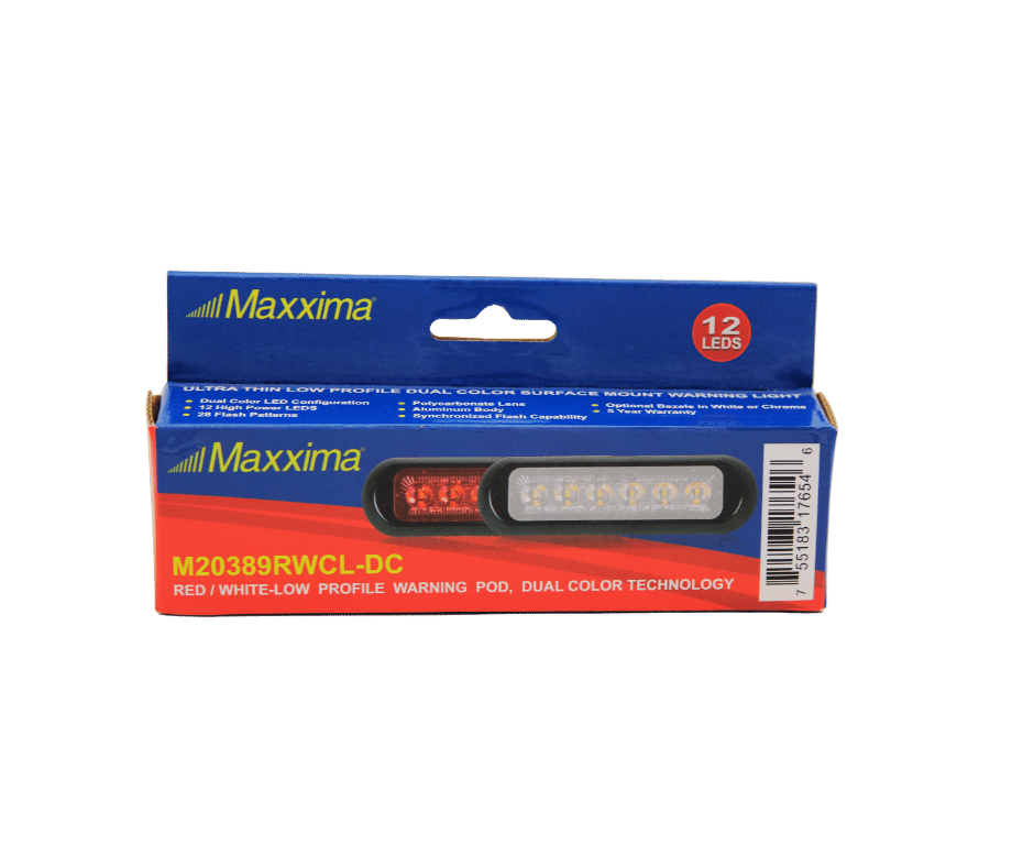 Maxxima Surface Mount Warning Thin Low Profile Dual Color LED Warning Light Red / White Clear Lens