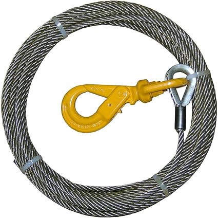 B/A Products Winch Cable, 3/8" x 75' Fiber Core with Self Locking Swivel Hook