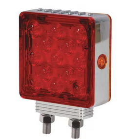 Maxxima Chrome Square Red/Amber Pedestal Light, Double Post, RH