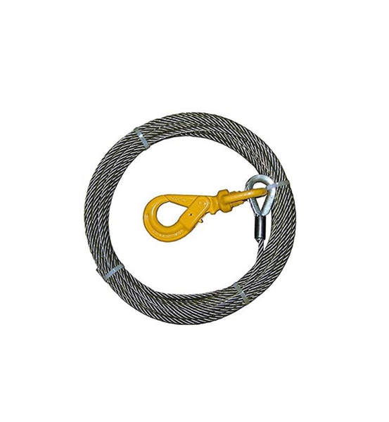 3/8" x 100' winch cable w/ galvanized hook & tie in